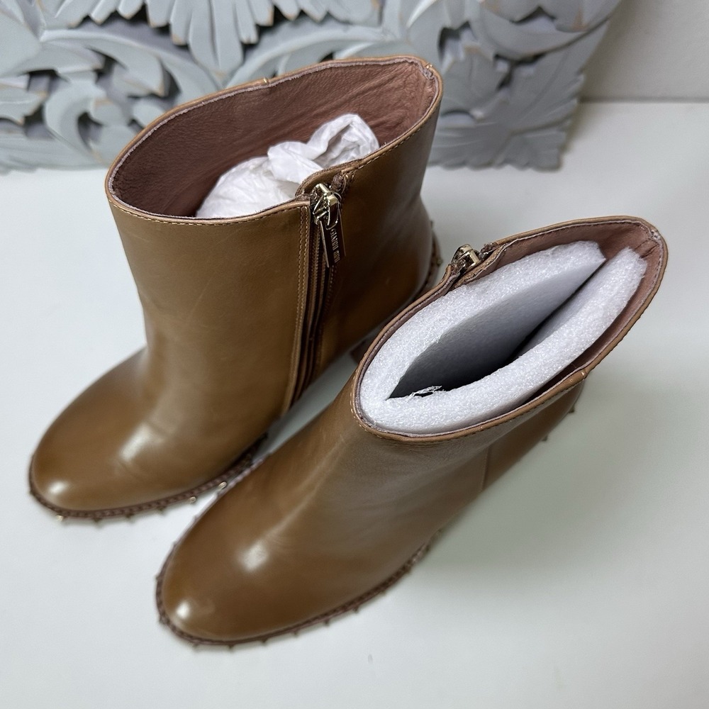 Gianni Bini Brown Leather Studded Ankle Bootie Zip Almond Toe Women's Sz 8 Boot - Picture 4 of 10